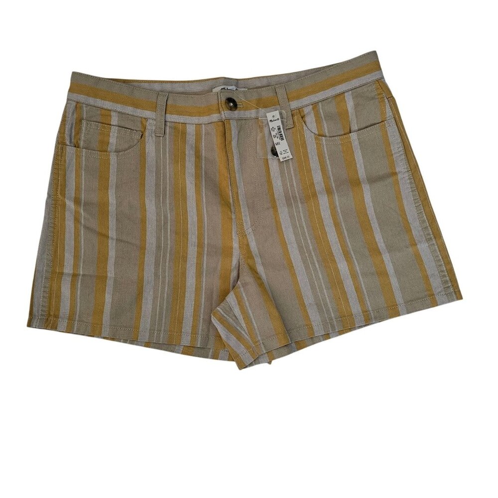 Madewell Women's Poplar Yellow Striped Rumpled Cotton Twill Shorts Size 29, NWT - Picture 2 of 16